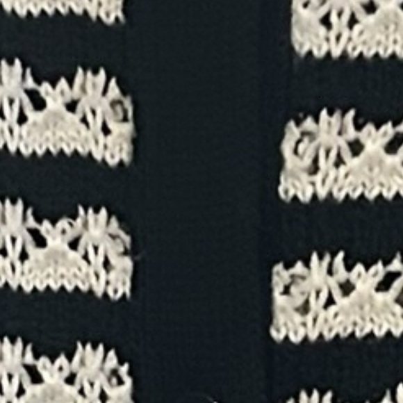 Aqua Pointelle Short Sleeve Button-Up Sweater Black & White Stripe Size S - Picture 3 of 5